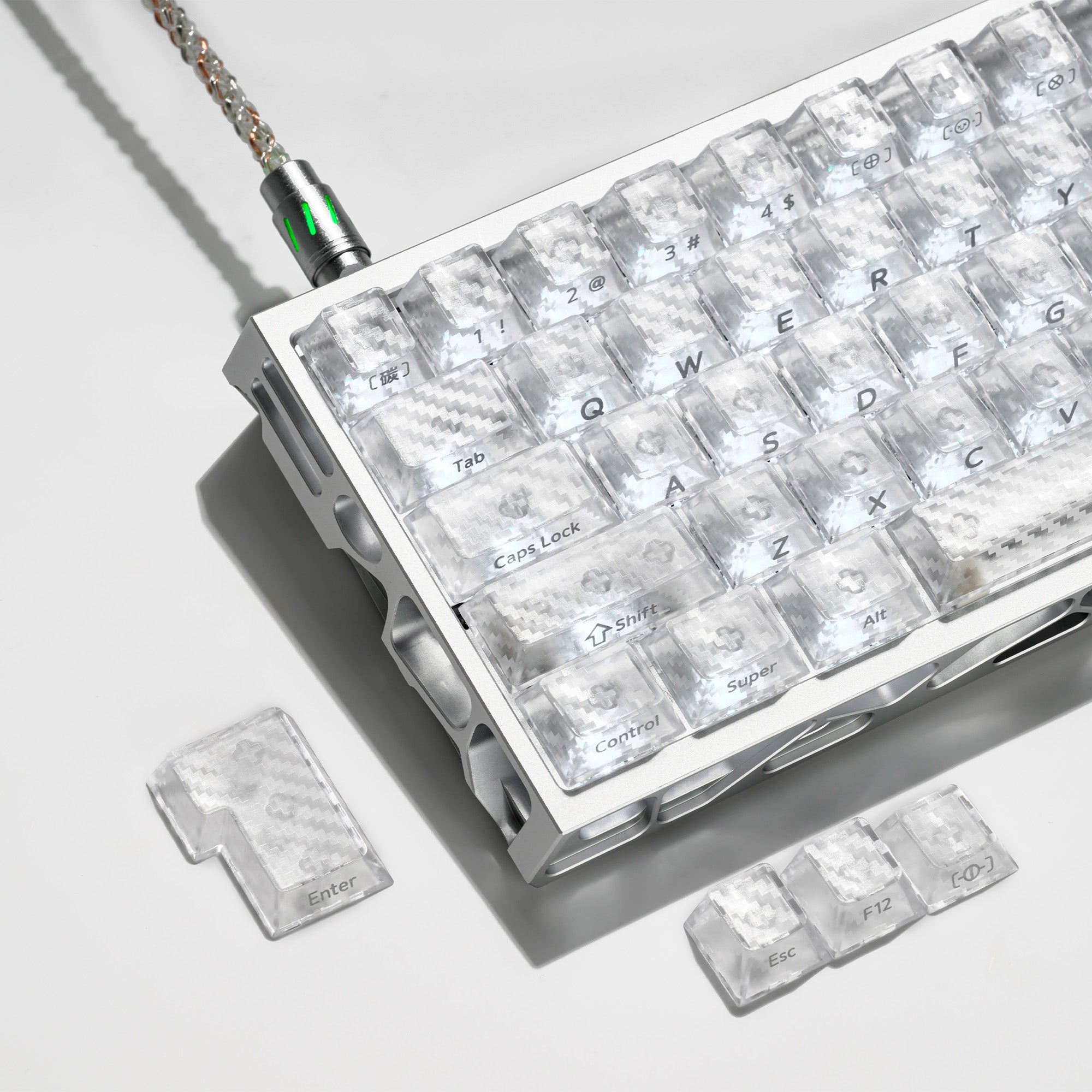 Carbon Fiber Textured keycap on silver aluminium keyboard