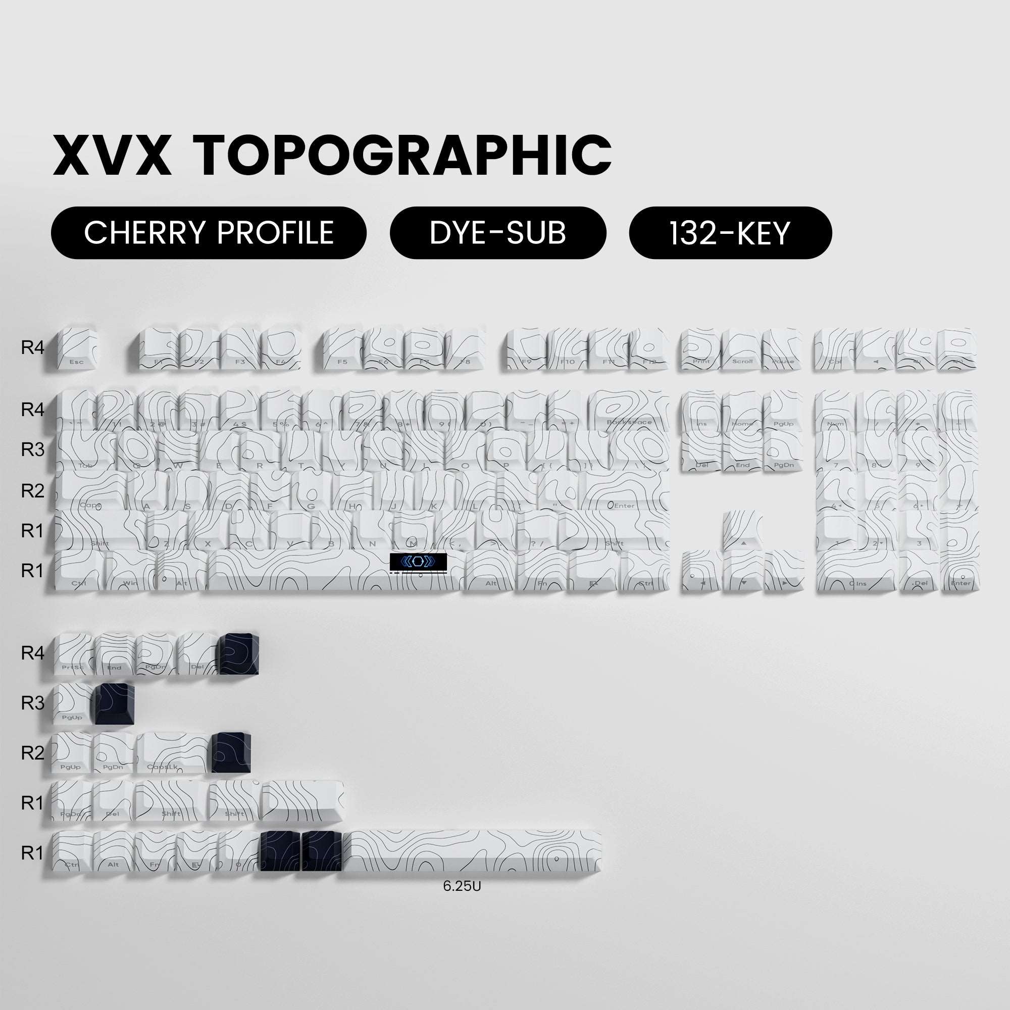 XVX Topographic Cherry Profile Dye-Sub Keycap Set (132-Key) – XVX ...