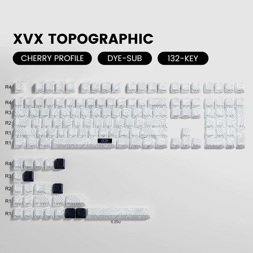 XVX Topographic Cherry Profile Dye-Sub Keycap Set (132-Key) - xvxchannel
