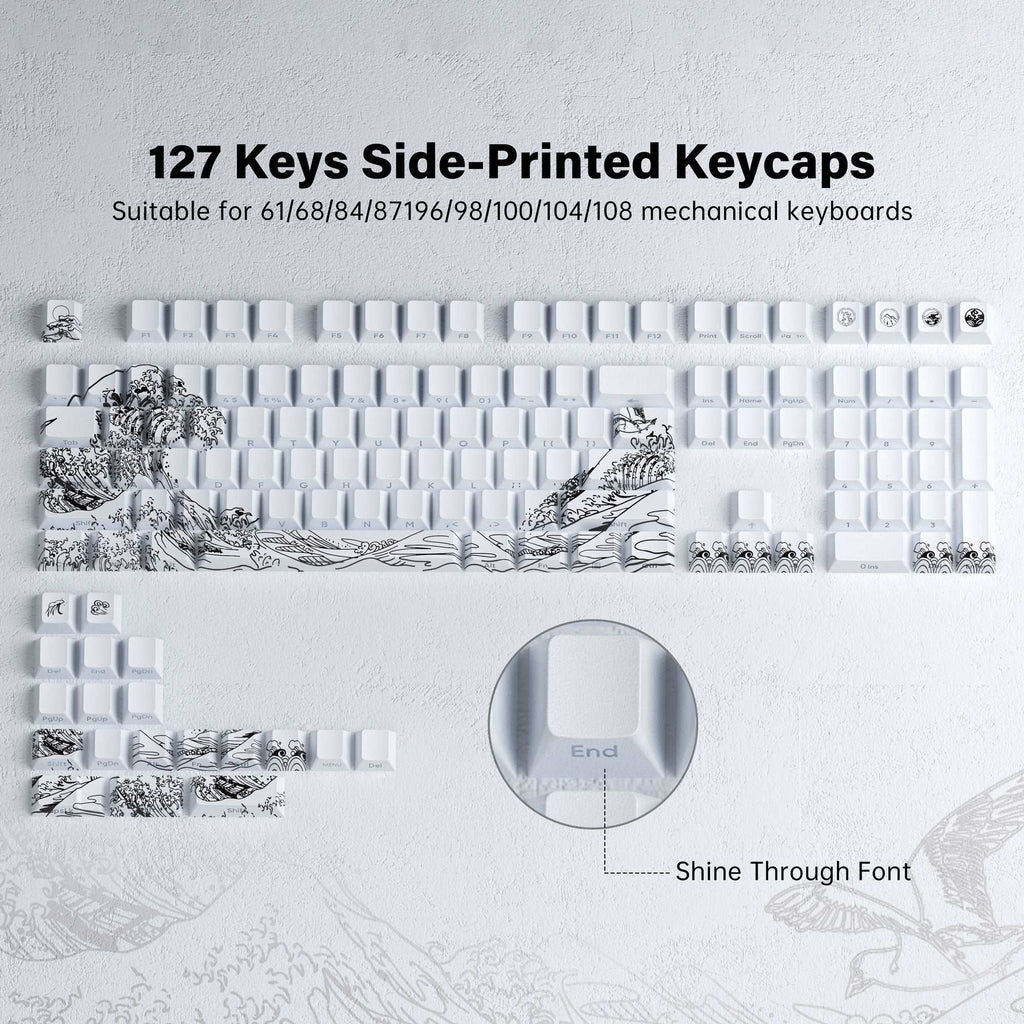 XVX Wave of Kanagawa Cherry Profile Side Print Dye-sub PBT Keycap Set (131-Key) - xvxchannel