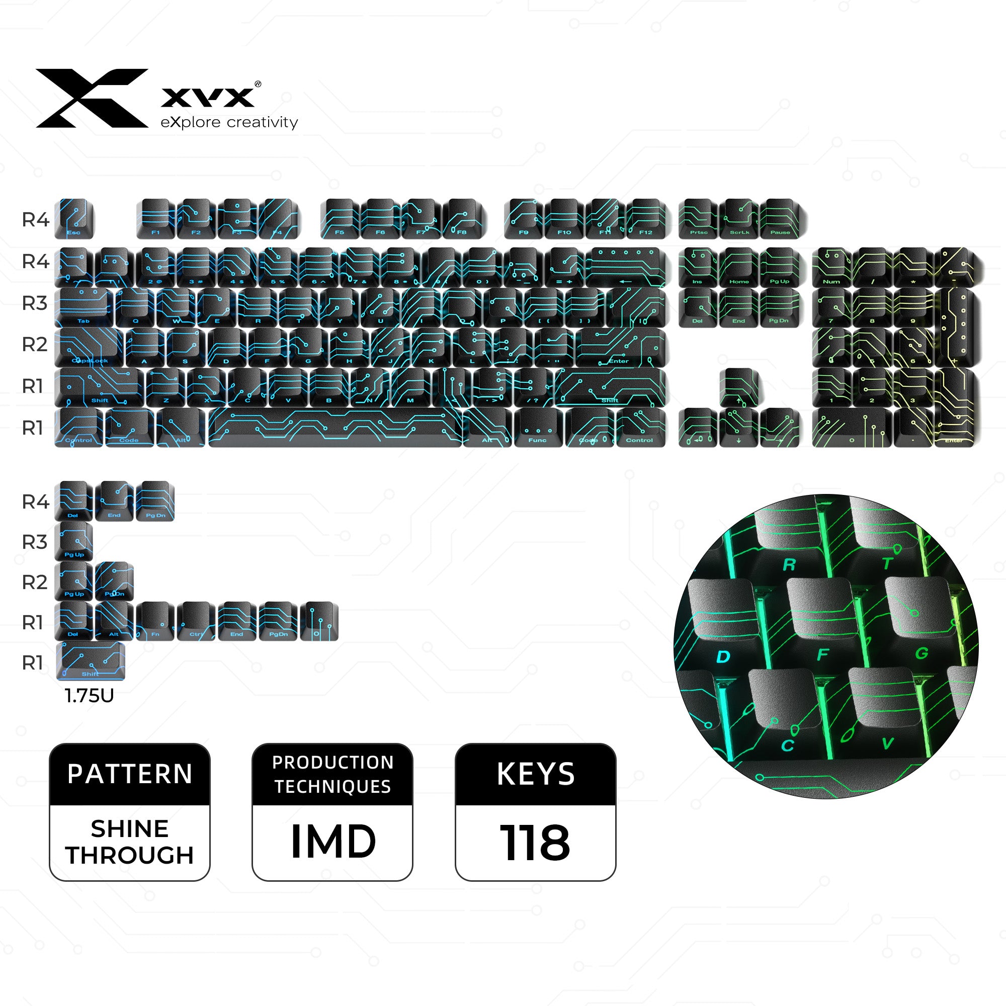 XVX PCB-Vision OEM Profile IMD-Tech Keycap Set 118-Key XVX Keyboard Channel