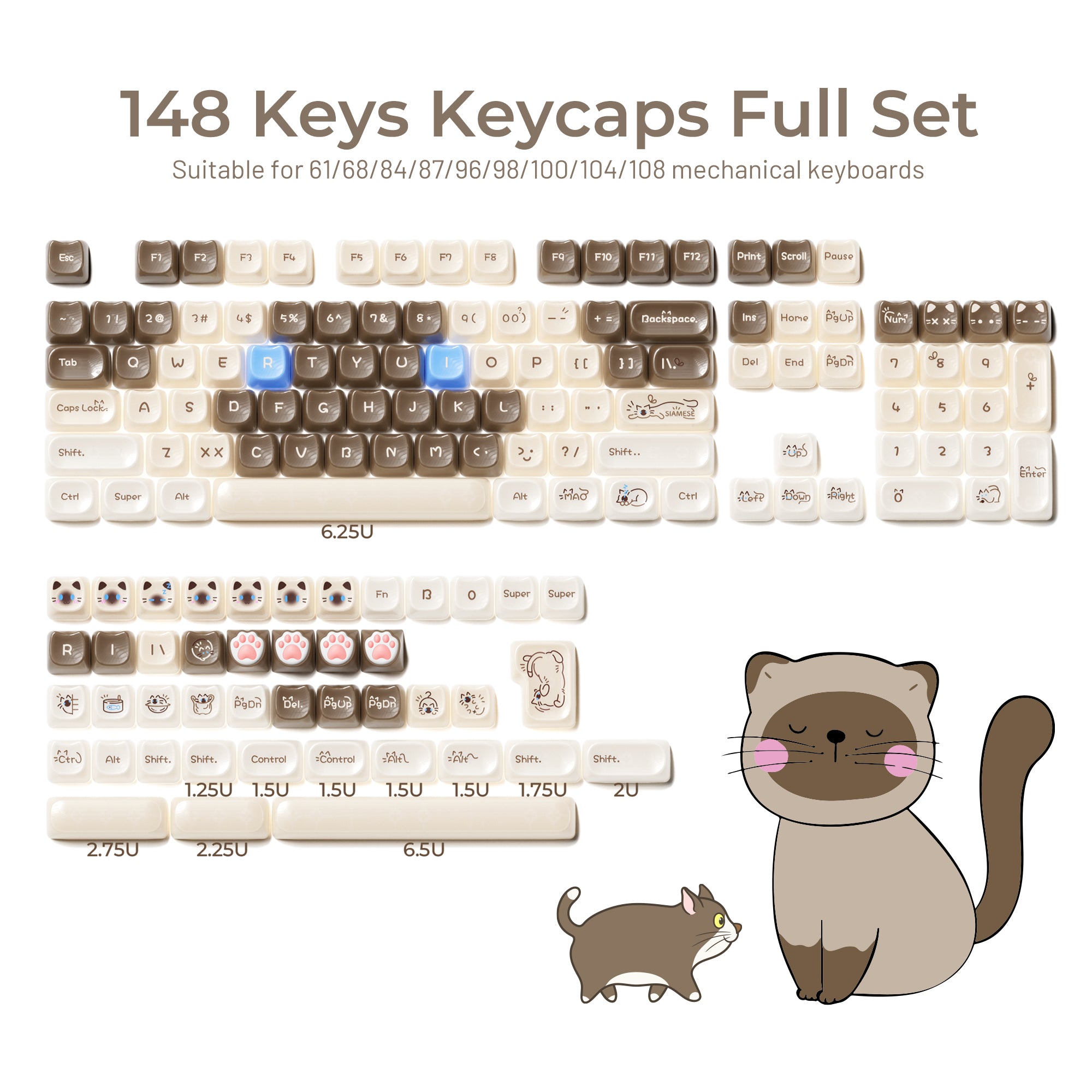 XVX House Cat Themed MAO Profile 149-Key Keycap Set XVX Keyboard Channel