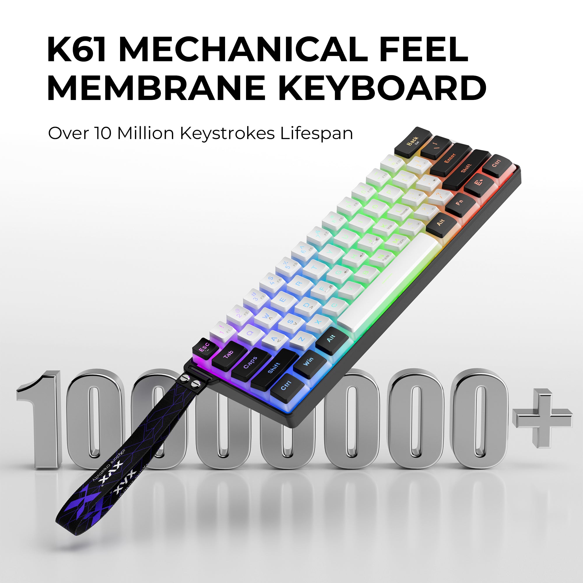 XVX K61 Silent Key Wired Backlit Mini Membrane Keyboard with