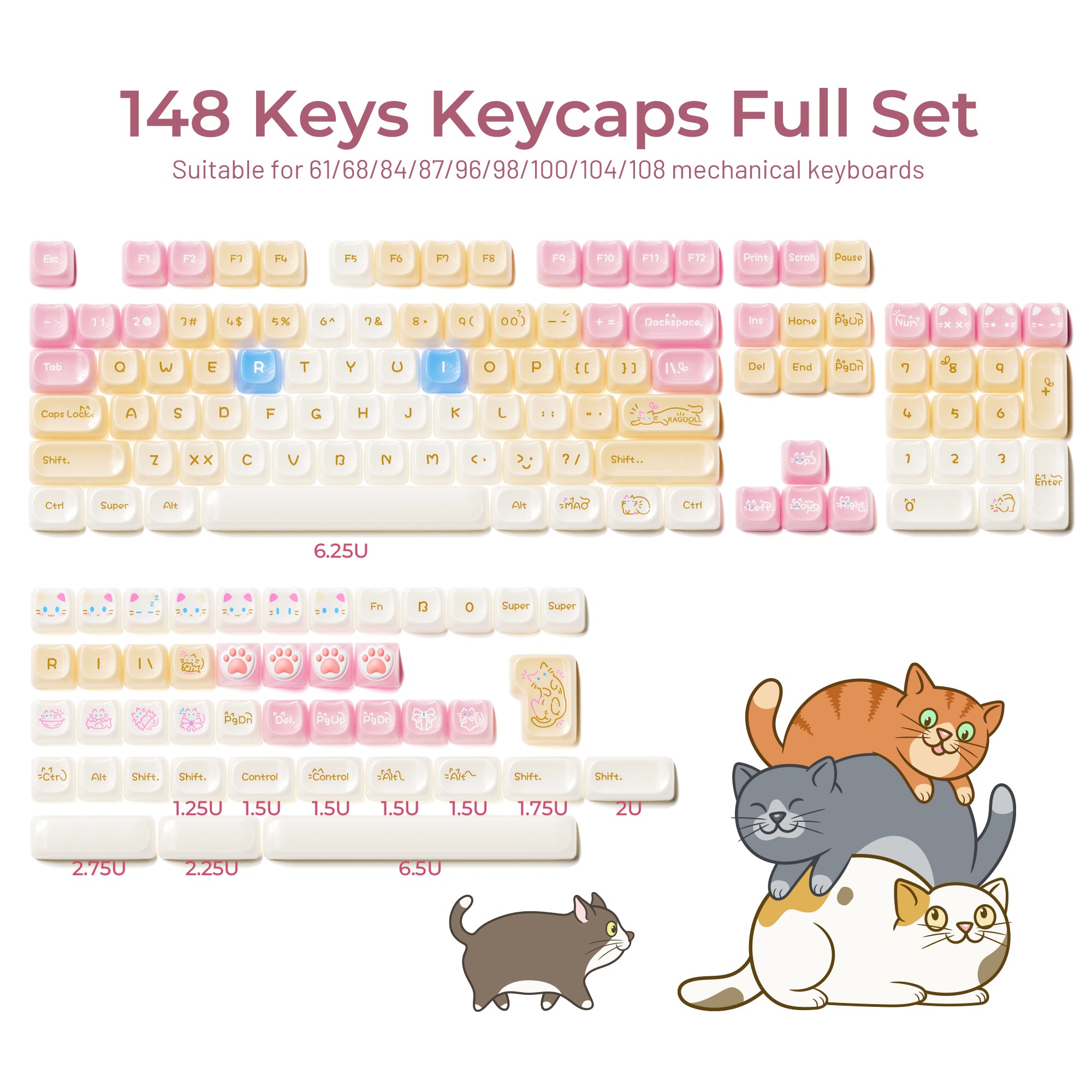 XVX House Cat Themed MAO Profile 149-Key Keycap Set XVX Keyboard Channel