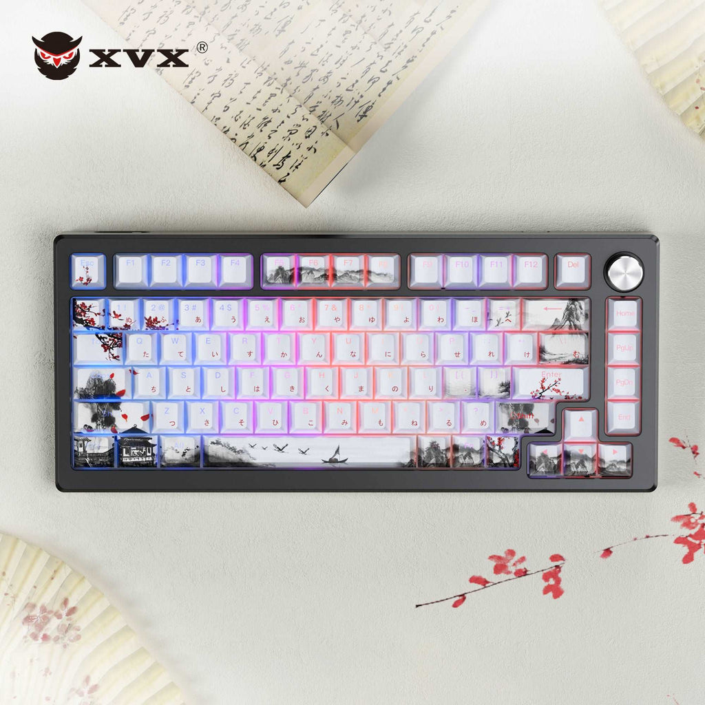 XVX  Plum Blossom Cherry Profile Double shot  5-sided Dye-Sub PBT Keycap Set (127-Key) - xvxchannel