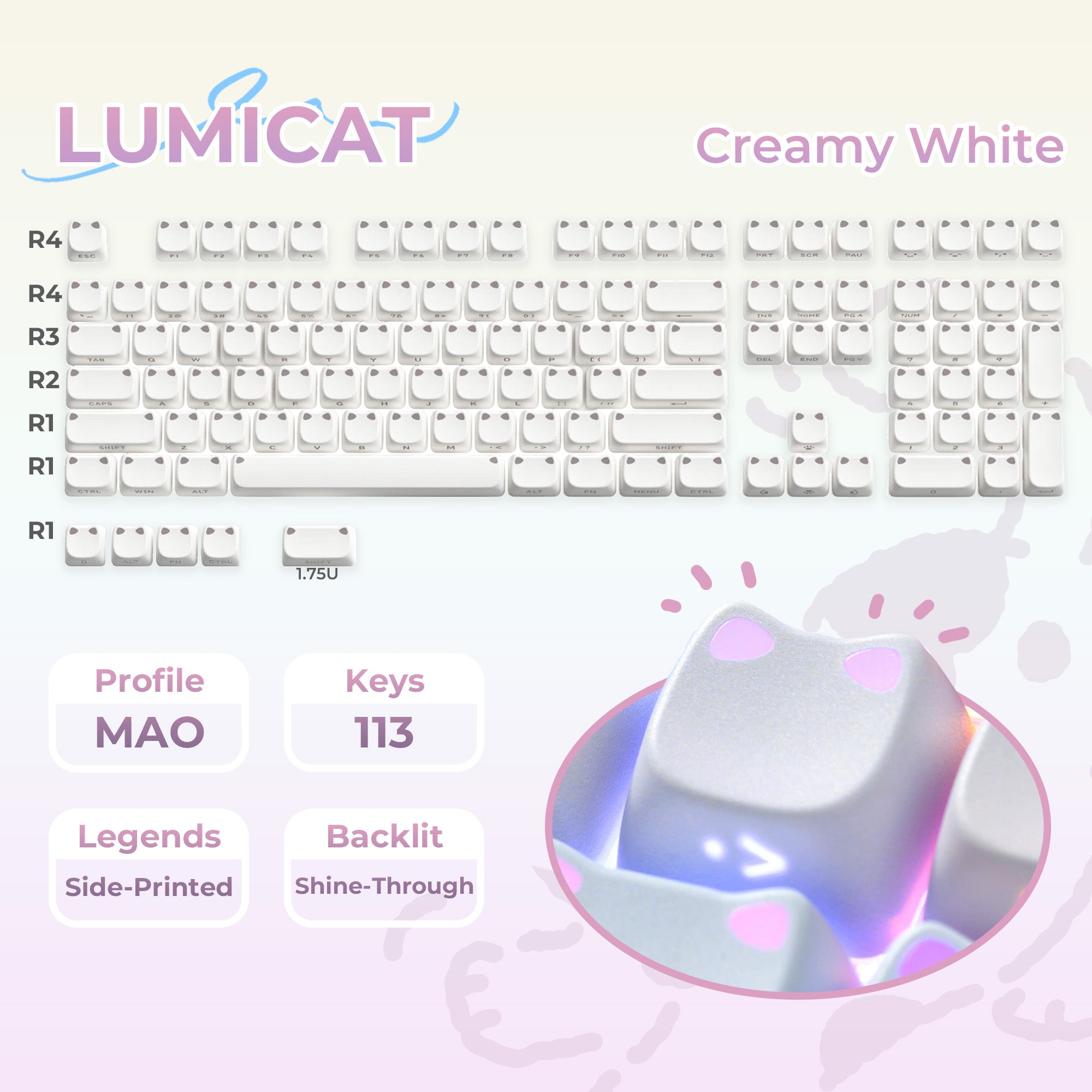 XVX Lumicat MAO Profile Side-Printed Shine-Through 113-Key Keycap Set XVX Keyboard