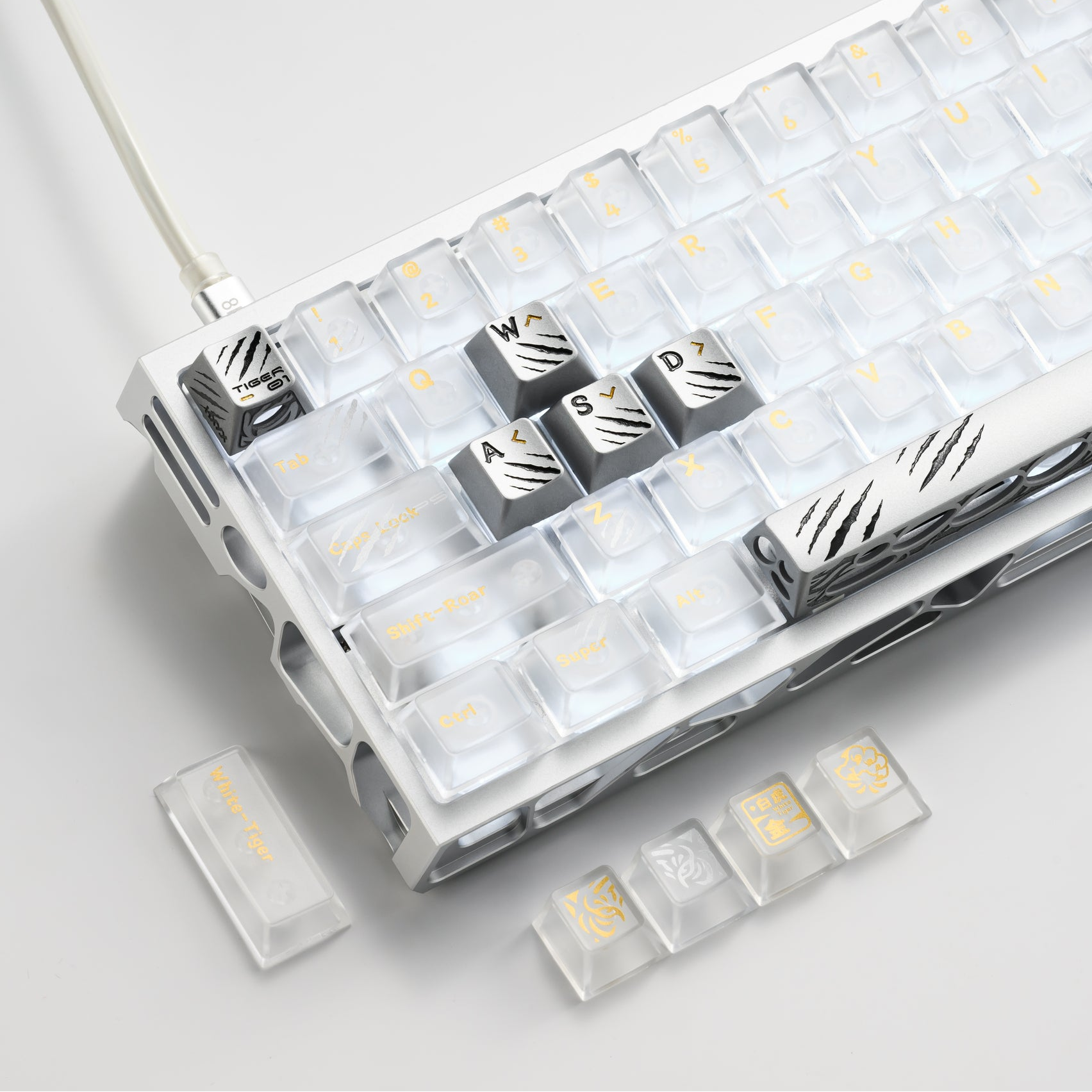 XVX Holy Beasts White Tiger CNC Aluminum 6-Key Artisan Keycap Set