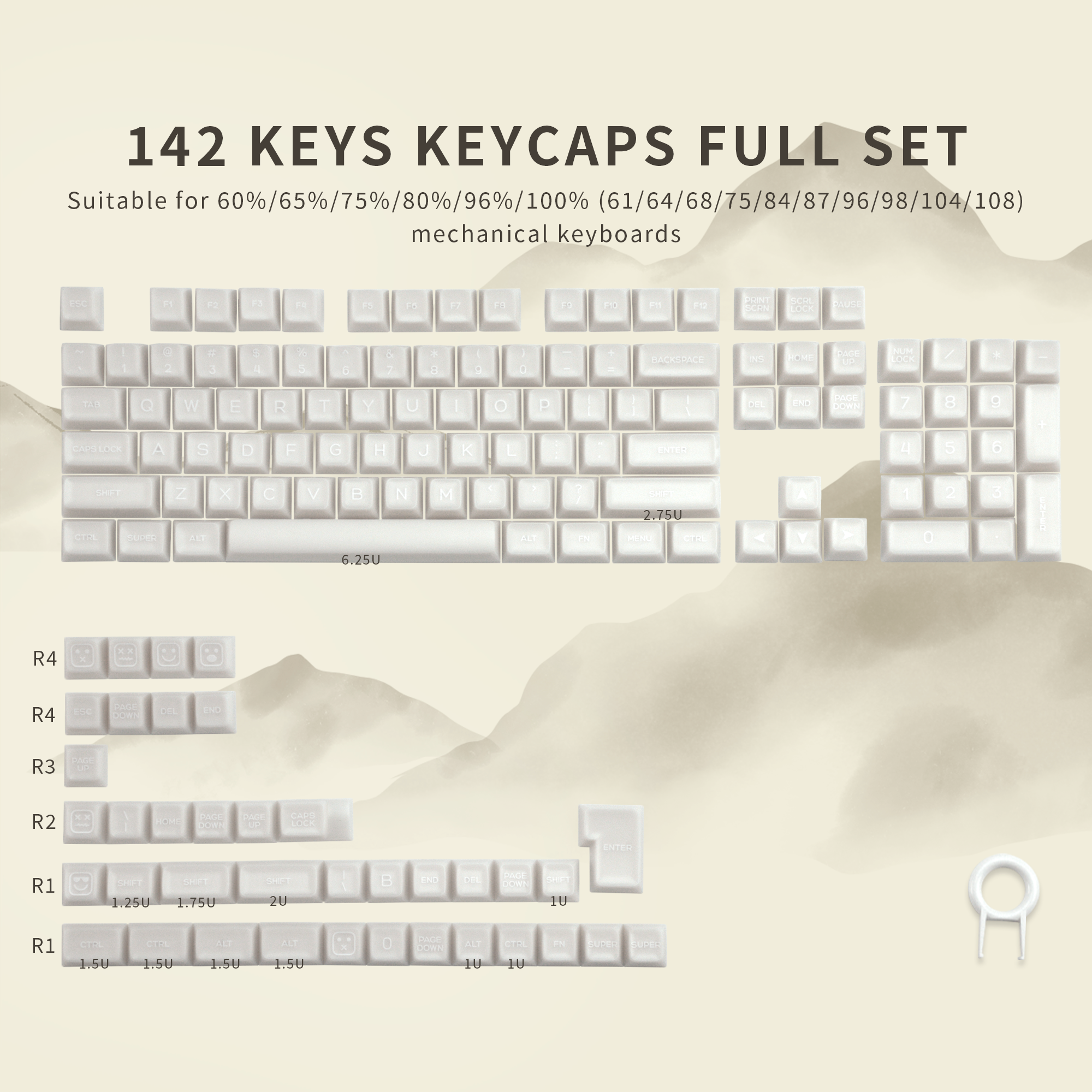 White Jade PBT Keycaps – 142 Toetsen, SA-profiel, Doorschijnend, Voor Cherry MX En Compatibele Schakelaars – ISO/ANSI, Mechanisch Toetsenbord