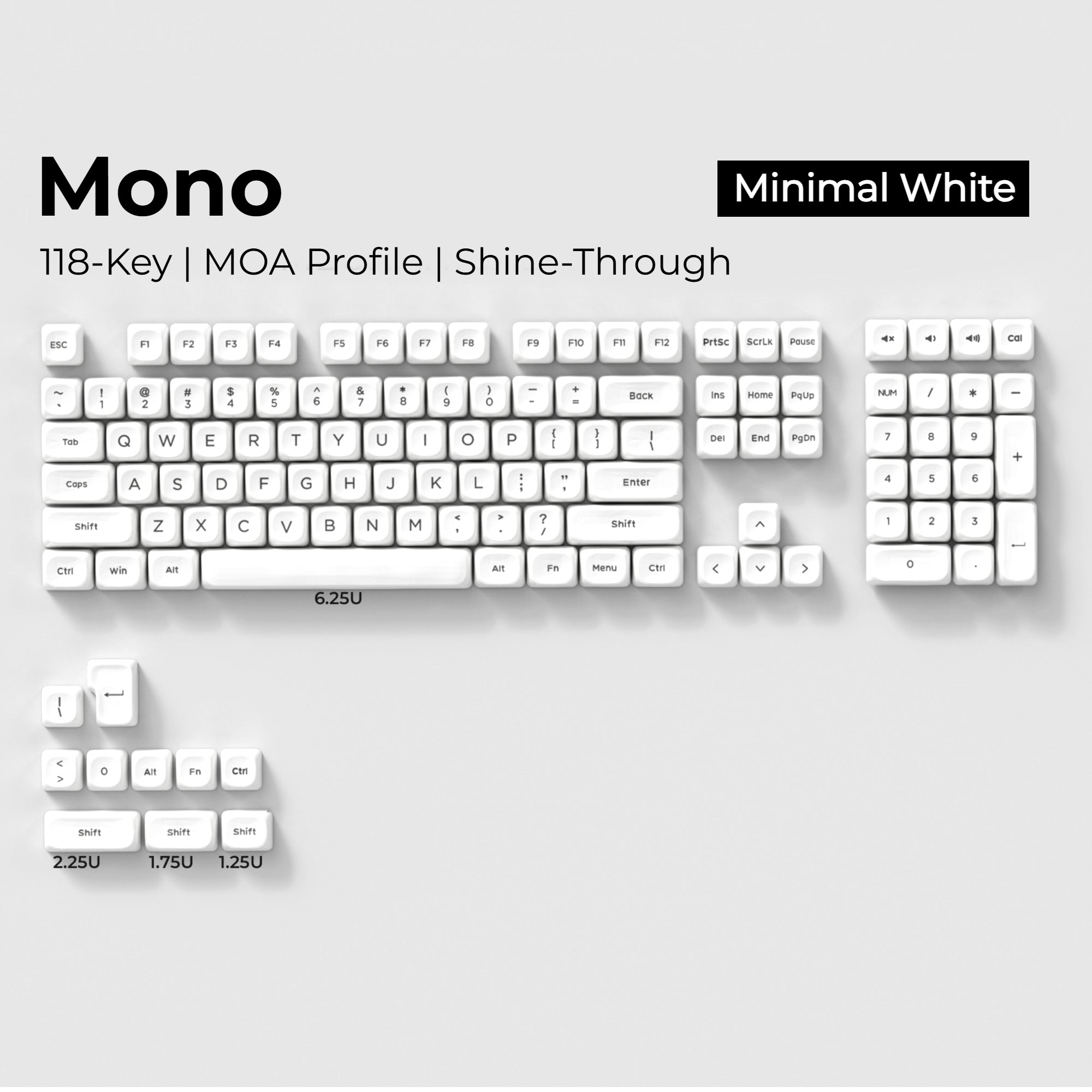 XVX Mono Series MOA Shine-Through PBT Keycap Set, 118-Key, 5-Side Dye-Sublimation + Double-Shot