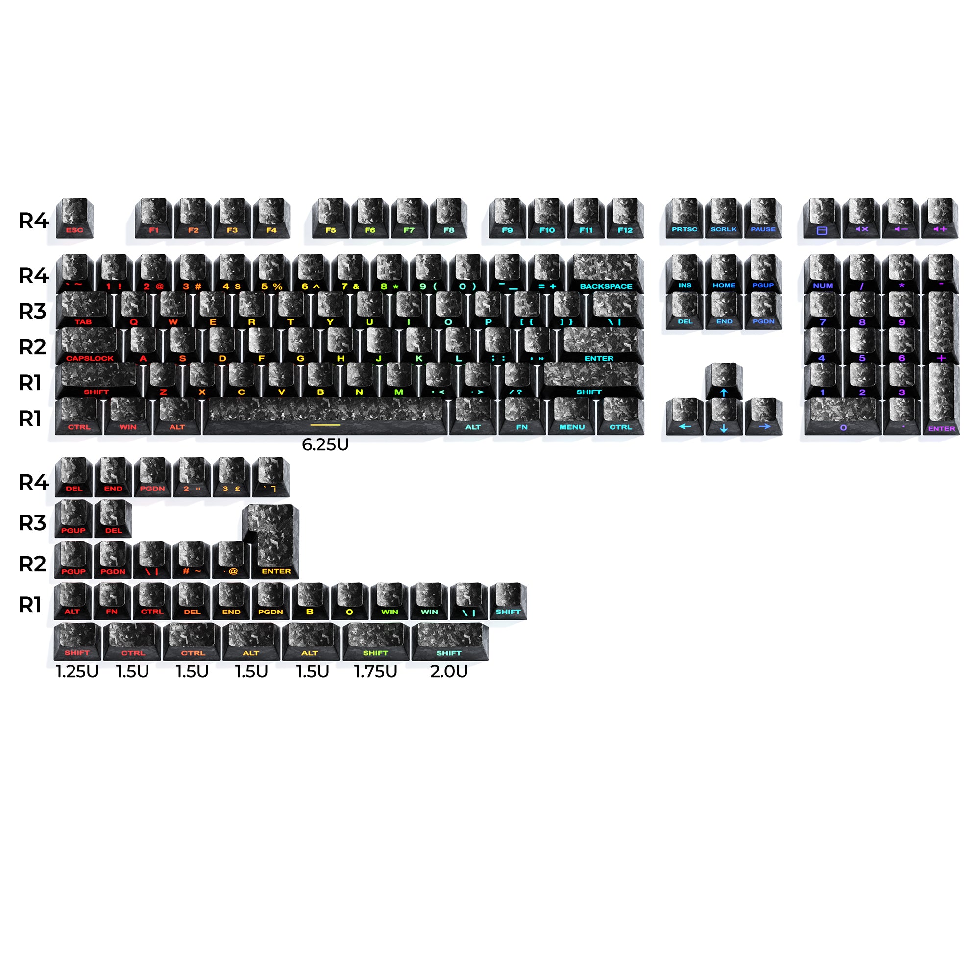 XVX Forged Carbon-look Black Shine-through Version Keycap 140-Key Base Kit