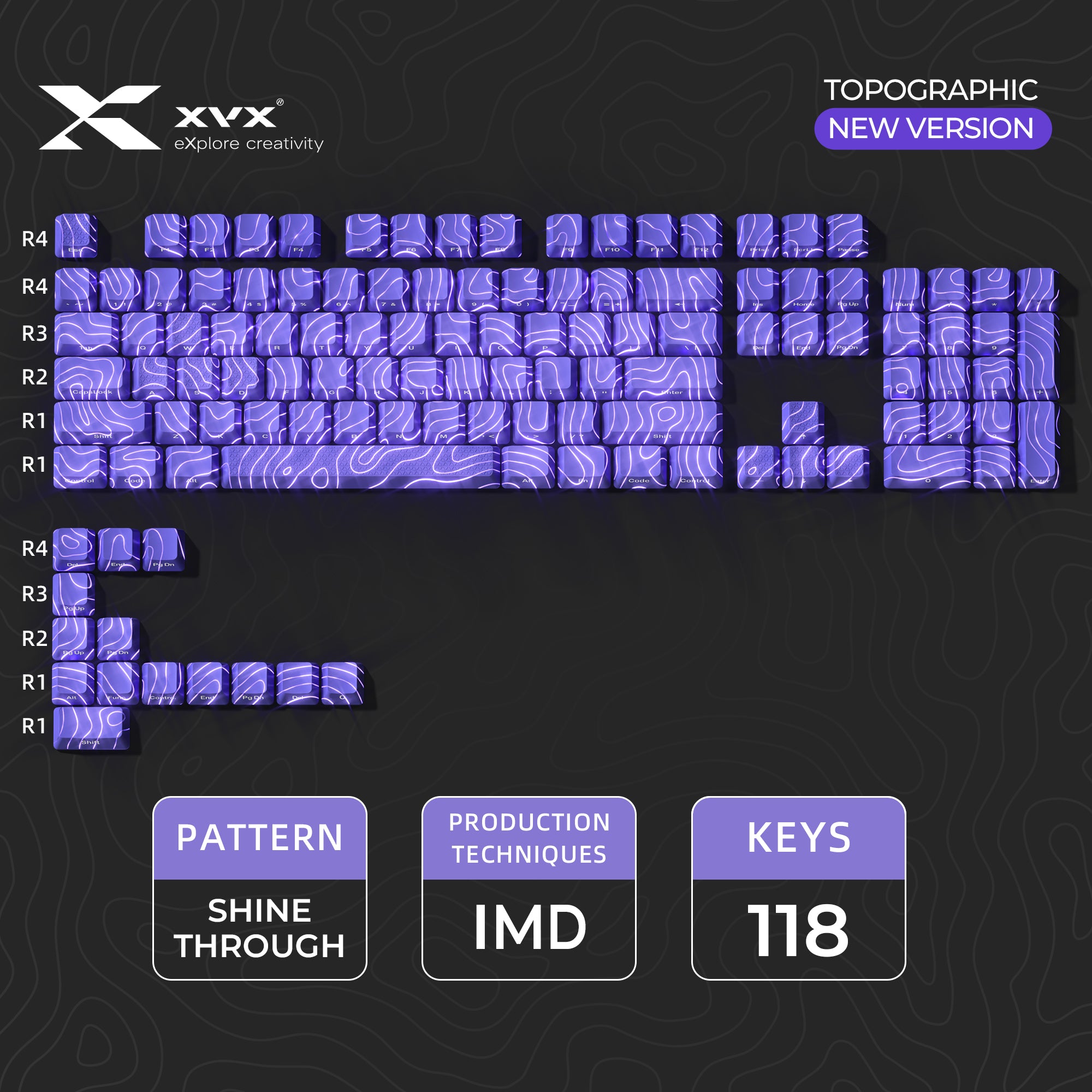 XVX IMD Topographic Pattern Shine-Through Keycap | XVX Keyboard