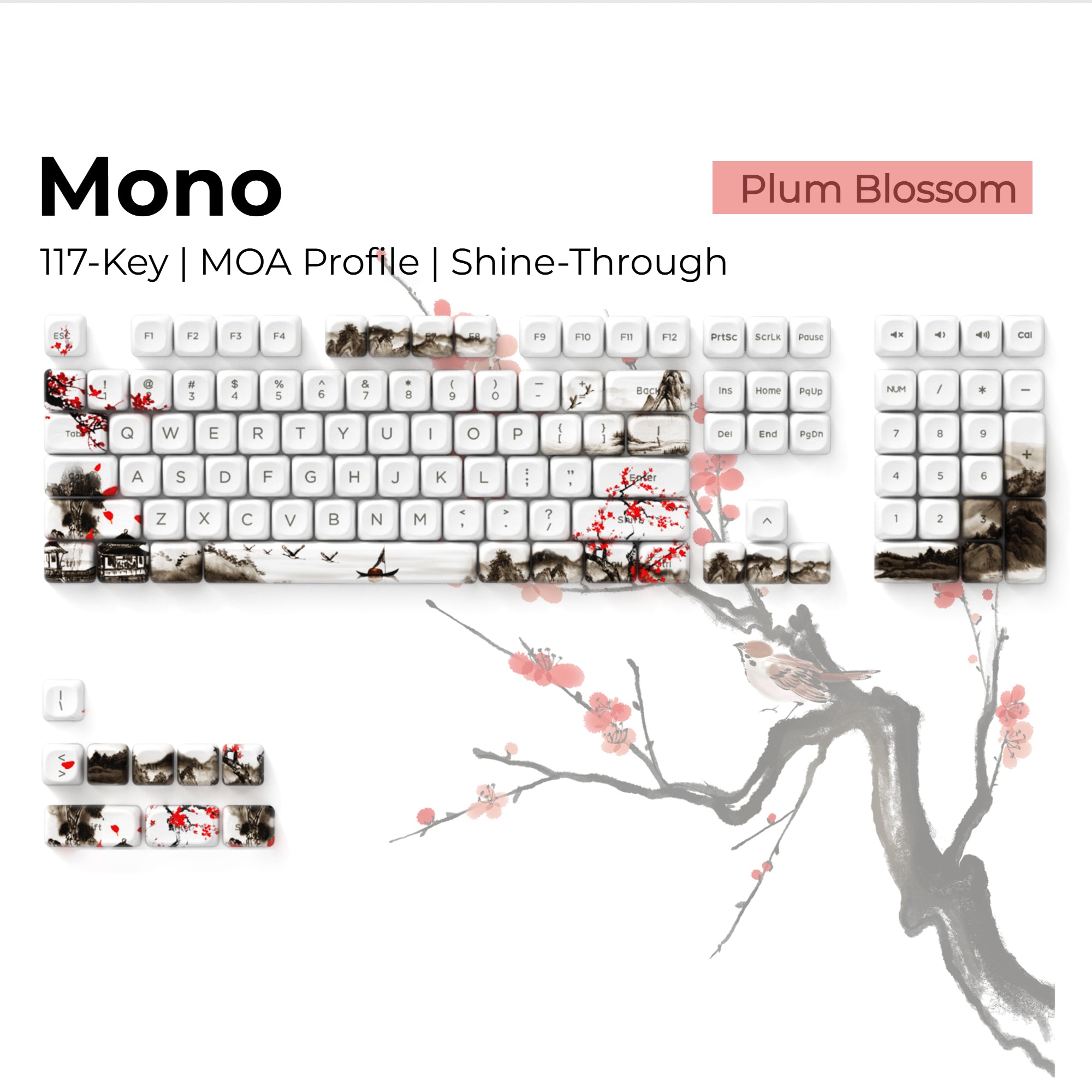 XVX Mono Series MOA Shine-Through PBT Keycap Set, 117-Key, 5-Side Dye-Sublimation + Double-Shot