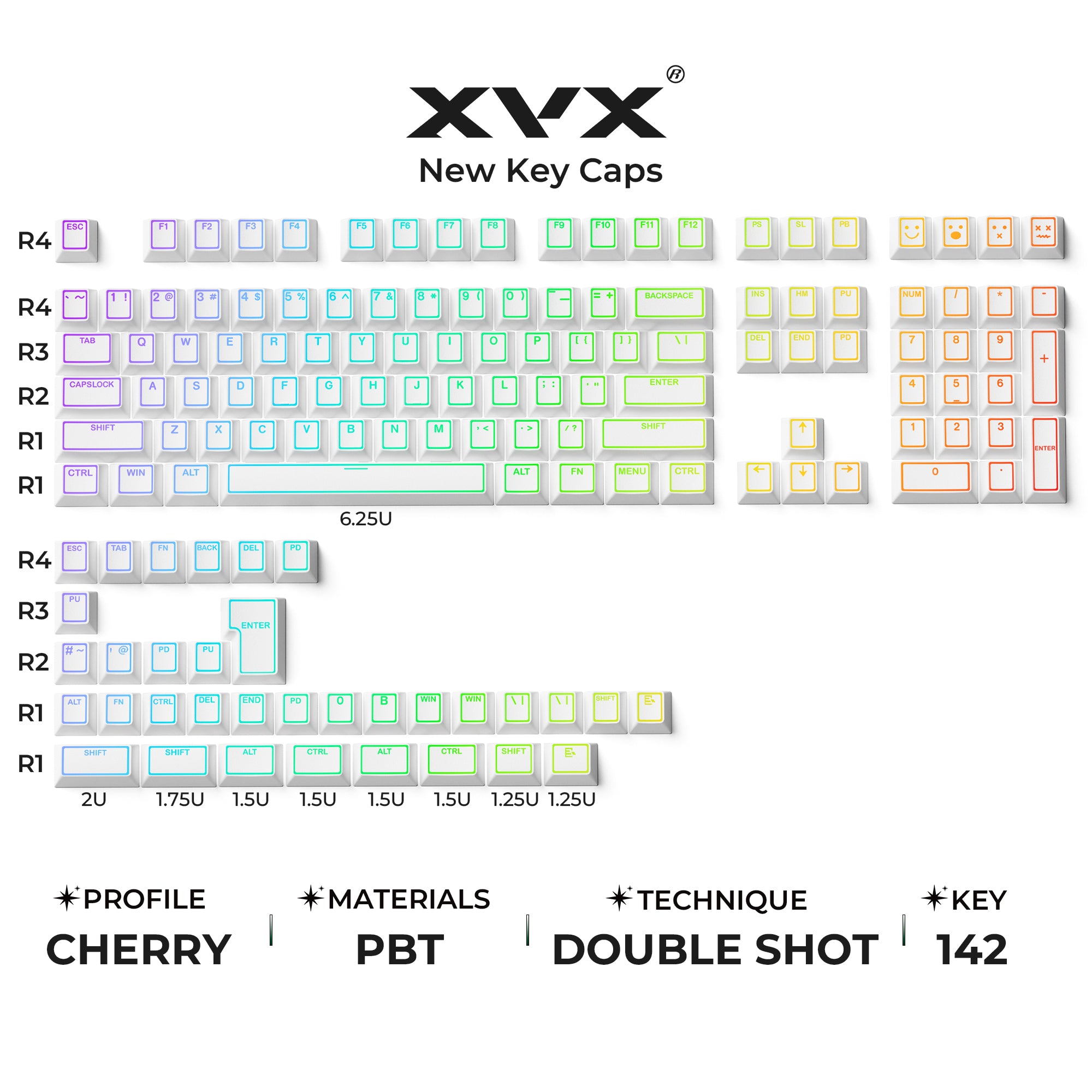 XVX PRISM Shine-Through Double-Shot Cherry Profile 142-Key PBT Keycap Set XVX Keyboard