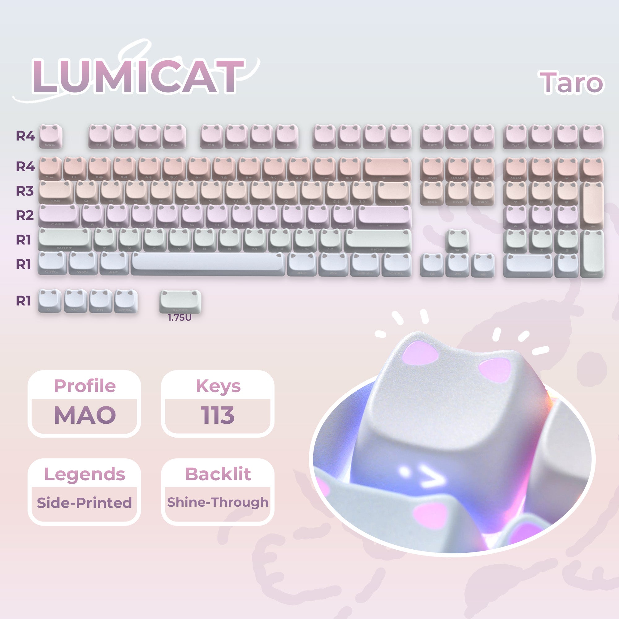 XVX Lumicat MAO Profile Side-Printed Shine-Through 113-Key Keycap Set XVX Keyboard
